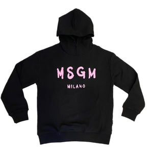 Felpa Cappuccio Basic MSGM Nero scritta Rosa