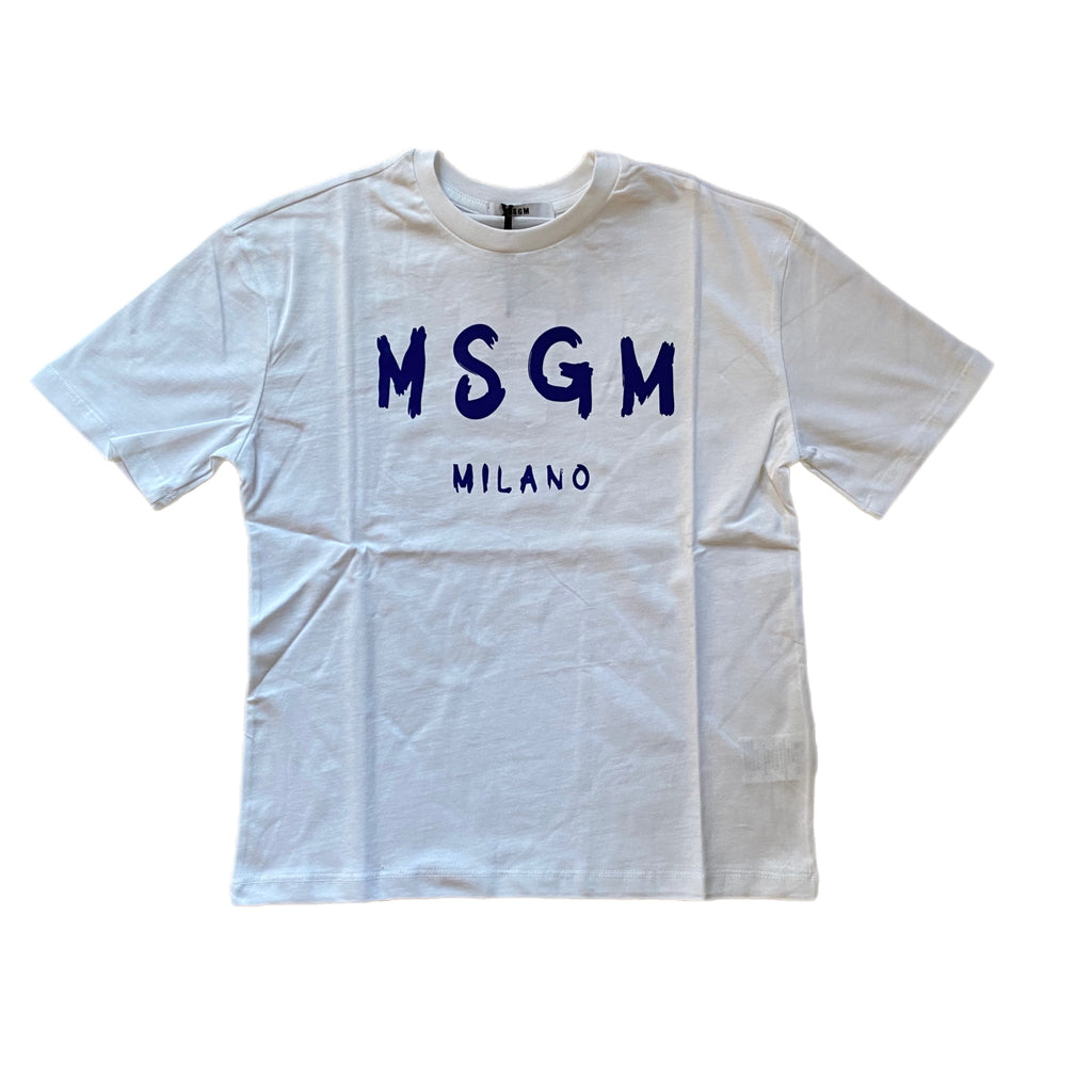 T-shirt MSGM Basic Bianco scritta Bluette